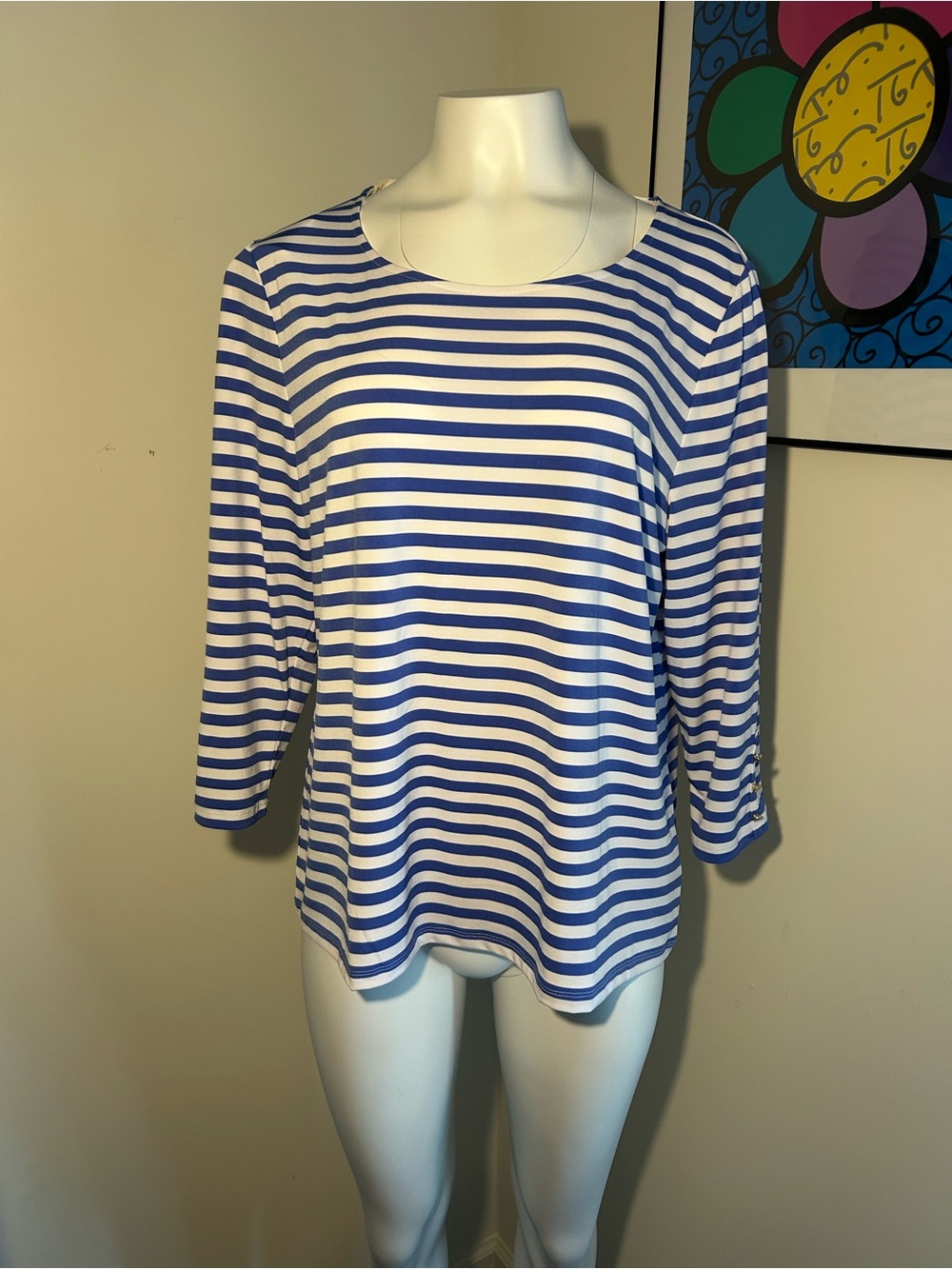 Talbots Blue and White Striped Women’s Boatneck Top Size XL NWT